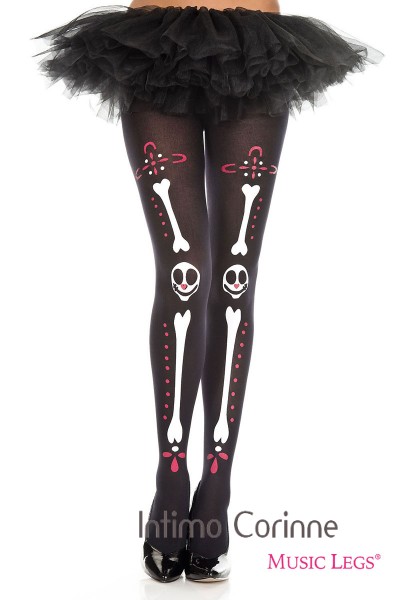 Music Legs: collant con ossa e teschi in stile messicano. Music Legs: collant con ossa e teschi in stile messicano.