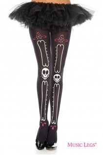 Music Legs: collant con disegno ossa e teschi messicani. Music Legs: collant con disegno ossa e teschi messicani.