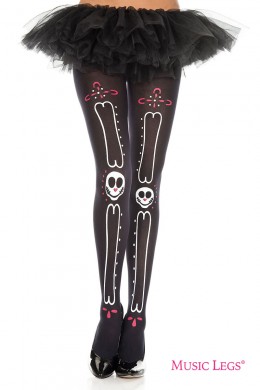 Music Legs: collant con disegno ossa e teschi messicani. Music Legs: collant con disegno ossa e teschi messicani.