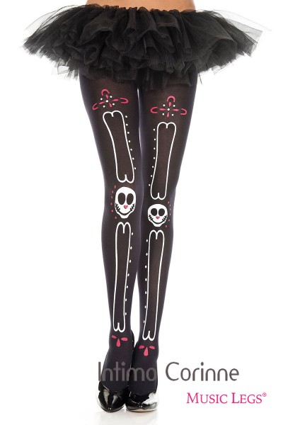Music Legs: collant con disegno ossa e teschi messicani. Music Legs: collant con disegno ossa e teschi messicani.