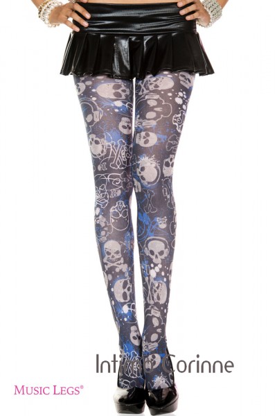 Music Legs: collant con motivo teschi.