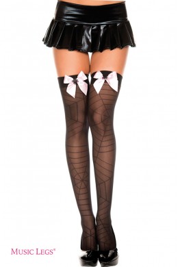 Music Legs: calze con motivo ragnatela e fiocco. Music Legs: calze con motivo ragnatela e fiocco.