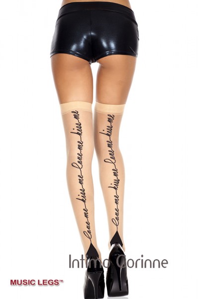 Music Legs: calze velate con scritta dietro.