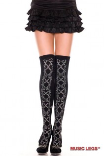 Music Legs: calze con motivo floreale e criss cross. Music Legs: calze con motivo floreale e criss cross.