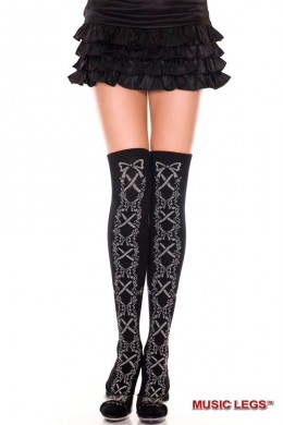 Music Legs: calze con motivo floreale e criss cross. Music Legs: calze con motivo floreale e criss cross.