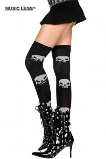 Music Legs: calze nere con teschi grandi. Music Legs: calze nere con teschi grandi.