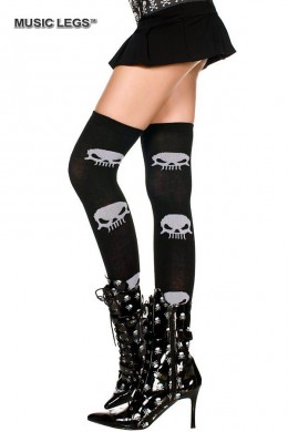 Music Legs: calze nere con teschi grandi. Music Legs: calze nere con teschi grandi.