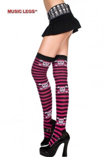 Music Legs: calze nere/fucsia a righe con teschi. Music Legs: calze nere/fucsia a righe con teschi.