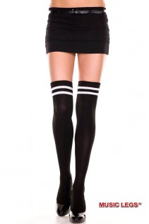 Music Legs: calze nere con righe bianche nella balza. Music Legs: calze nere con righe bianche nella balza.