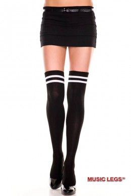 Music Legs: calze nere con righe bianche nella balza. Music Legs: calze nere con righe bianche nella balza.