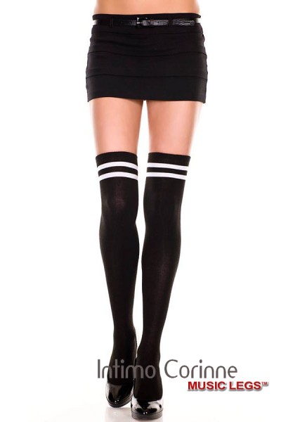 Music Legs: calze nere con righe bianche nella balza. Music Legs: calze nere con righe bianche nella balza.