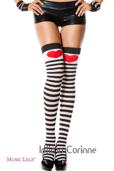 Music leg: calze opache a righe con cuore. Music leg: calze opache a righe con cuore.