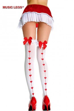 Music Legs: calze bianche con cuoricini e fiocco. Music Legs: calze bianche con cuoricini e fiocco.