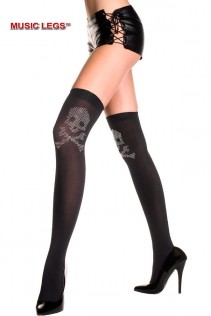 Music Legs: calze nere con borchiettine a forma di teschio. Music Legs: calze nere con borchiettine a forma di teschio.