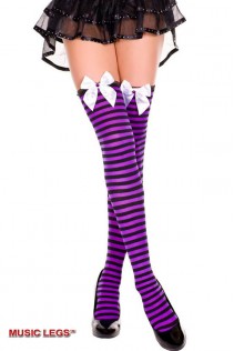 Music Legs: calze a righe con merletto e fiocco. Music Legs: calze a righe con merletto e fiocco.