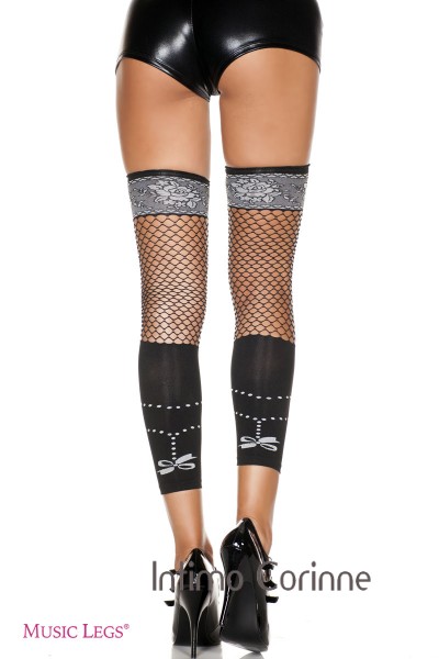 Music Legs: gambali misto rete e filato coprente. Music Legs: gambali misto rete e filato coprente.