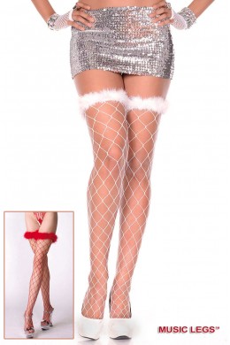 Music leg: calze a rete larga con piume di marabou. Music leg: calze a rete larga con piume di marabou.