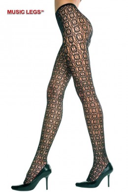 Music Legs: collant a rete irregolare ricamata. Music Legs: collant a rete irregolare ricamata.