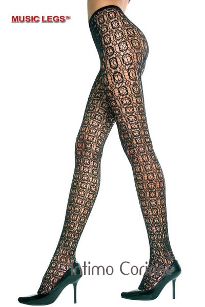 Music Legs: collant a rete irregolare ricamata. Music Legs: collant a rete irregolare ricamata.