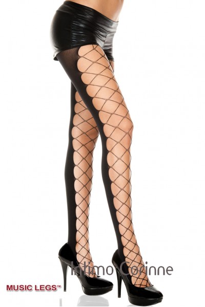 Music Legs: collant a rete larga davanti e tessuto dietro.