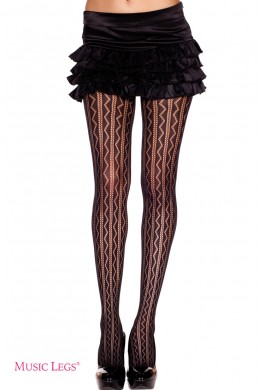Music Legs: collant nero ricamato a righe e zig zag. Music Legs: collant nero ricamato a righe e zig zag.