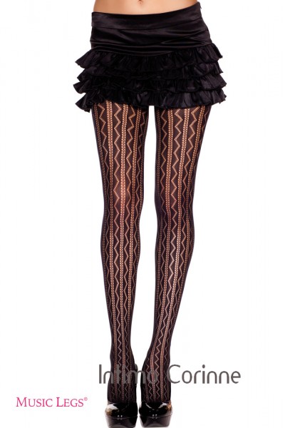 Music Legs: collant nero ricamato a righe e zig zag. Music Legs: collant nero ricamato a righe e zig zag.
