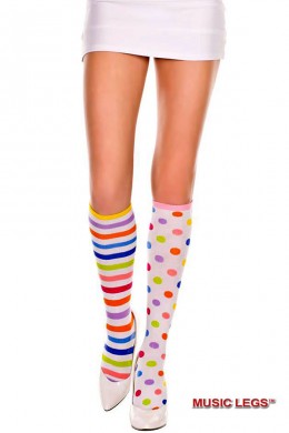 Music Legs: gambaletti multicolore a righe e pois. Music Legs: gambaletti multicolore a righe e pois.