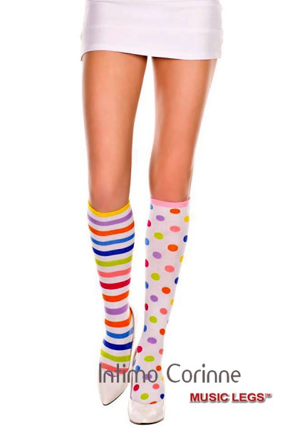 Music Legs: gambaletti multicolore a righe e pois. Music Legs: gambaletti multicolore a righe e pois.