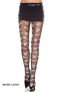 Music Legs: collant velati con scritte e disegno fantasmi. Music Legs: collant velati con scritte e disegno fantasmi.