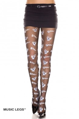 Music Legs: collant velati con scritte e disegno fantasmi. Music Legs: collant velati con scritte e disegno fantasmi.