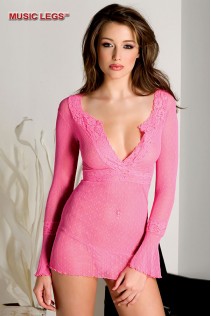 Chemise in pizzo a maniche lunghe con perizoma.