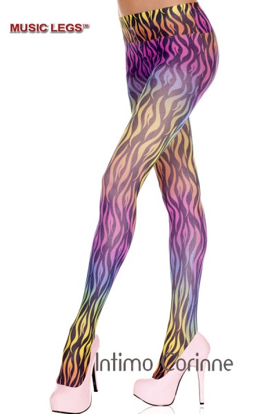 Music Legs: collant multicolore con motivo fiamme.