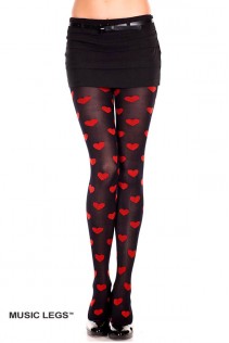 Music Legs: collant nero opaco con cuori rossi. Music Legs: collant nero opaco con cuori rossi.