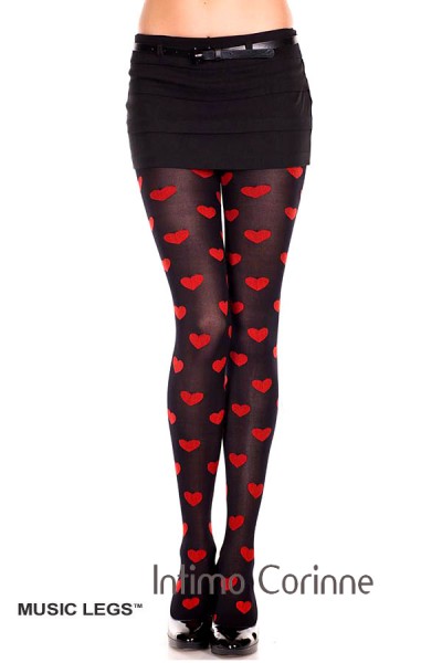 Music Legs: collant nero opaco con cuori rossi.