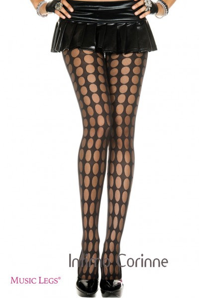 Music Legs: collant nero con disegno fori velati. Music Legs: collant nero con disegno fori velati.