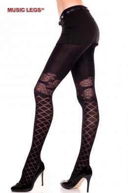 Music Legs: collant con rosa e disegno romboidale. Music Legs: collant con rosa e disegno romboidale.