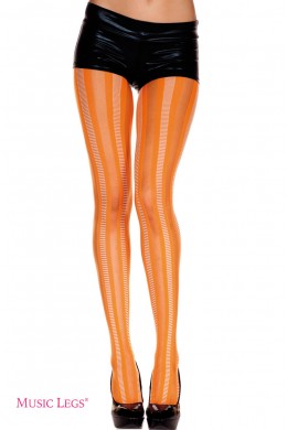 Music leg: collant arancioni con strisce e linee in rilievo. Music leg: collant arancioni con strisce e linee in rilievo.