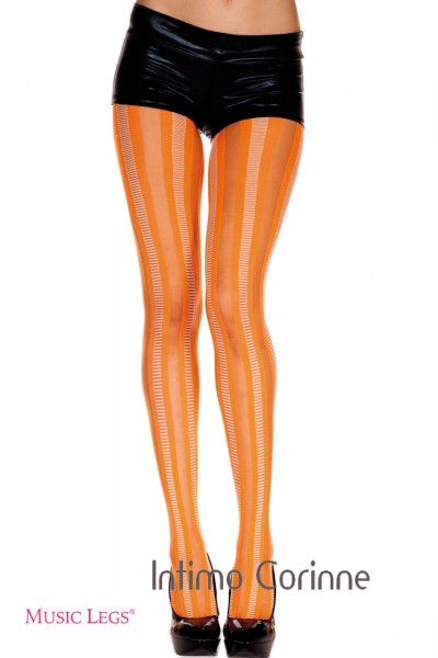 Music leg: collant arancioni con strisce e linee in rilievo. Music leg: collant arancioni con strisce e linee in rilievo.