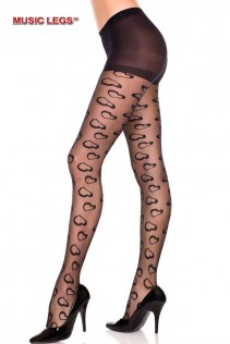 Music leg: collant velato con cuori disegnati. Music leg: collant velato con cuori disegnati.