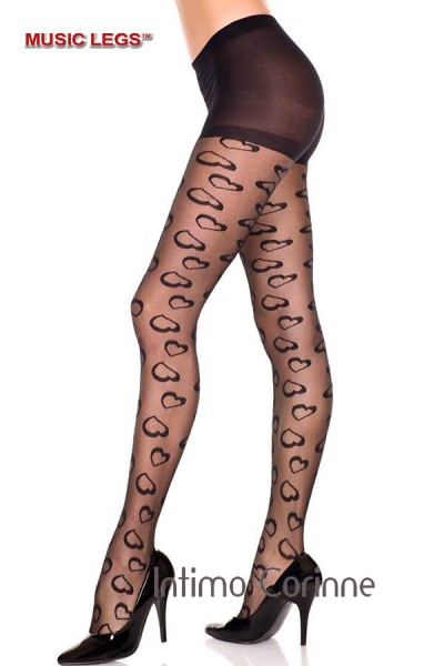 Music leg: collant velato con cuori disegnati. Music leg: collant velato con cuori disegnati.