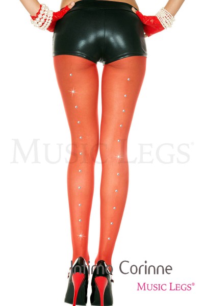 Collant velati con strass posteriori. Rosso Collant velati con strass posteriori. Rosso