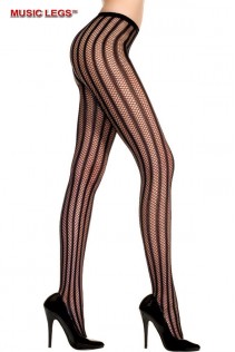 Music Legs: collant a rete con righe verticali ricamate. Music Legs: collant a rete con righe verticali ricamate.