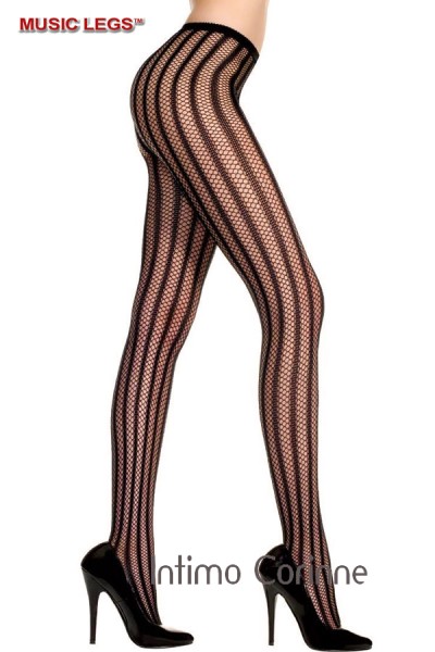 Music Legs: collant a rete con righe verticali ricamate. Music Legs: collant a rete con righe verticali ricamate.