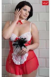 Chemise, perizoma e collarino Fifi Plus Size rosso/bianco Chemise, perizoma e collarino Fifi Plus Size rosso/bianco
