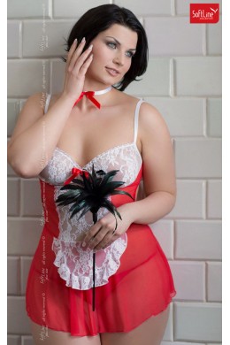 Chemise, perizoma e collarino Fifi Plus Size rosso/bianco Chemise, perizoma e collarino Fifi Plus Size rosso/bianco