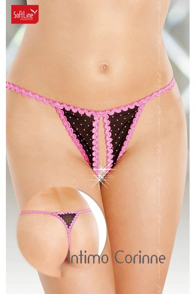 Softline - Tanga aperto nero/rosa a pois. Softline - Tanga aperto nero/rosa a pois.