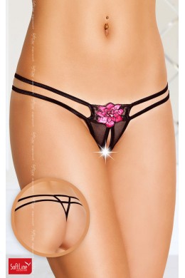 Softline - Tanga con fiore ricamato e strass. Softline - Tanga con fiore ricamato e strass.