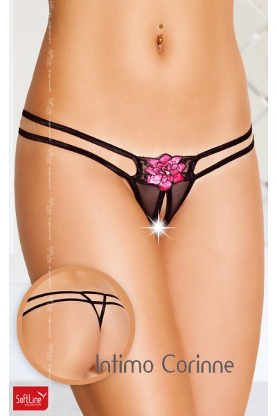 Softline - Tanga con fiore ricamato e strass. Softline - Tanga con fiore ricamato e strass.
