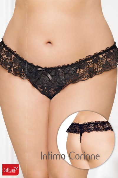 Softline - Perizoma in pizzo con fiocco e strass. Nero Softline - Perizoma in pizzo con fiocco e strass. Nero