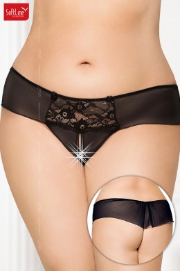 Tanga nero con inserto in pizzo e fiocchetti Tanga nero con inserto in pizzo e fiocchetti
